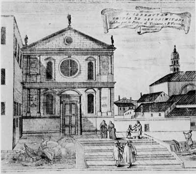 Die Kirchenfassade in einer Darstellung von Vincenzo Maria Coronelli