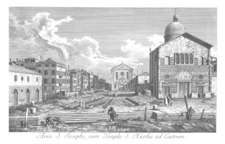 Die Kirchen von San Giuseppe und San Nicolò di Castello. Ansicht von Antonio Visentini, 1742
